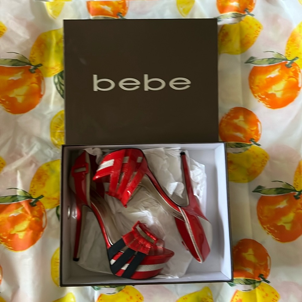 BEBE red patent leather stiletto heels  platform new inbox size 8.5